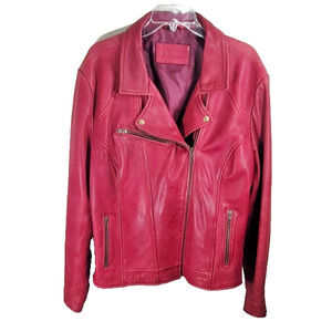 Whet Blu Motorcycle Jacket Red Leather Fring Size 3XLarge Zip Pockets